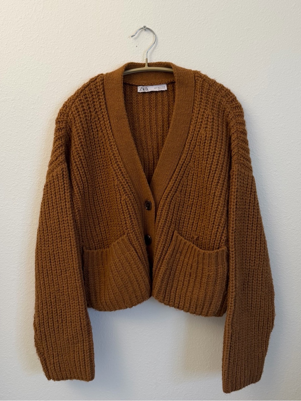 Zara Dark Mustard Yellow Brown Ribbed Knit Cardigan